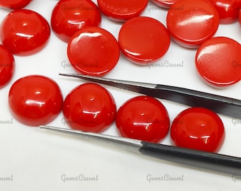 Natural Red Coral Cabochon: Round Flat Back Gemstone (3-20mm)