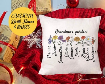 Custom Grandma's Garden Pillow, Personalized Birthflower Pillow, Grandmas Garden Pillow with Grandkids, Gift for Grandma, Mother's Day Gift