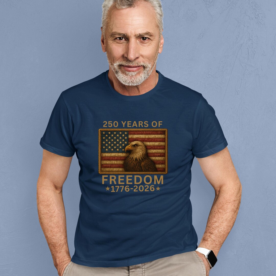 250 Years of Freedom American Faux Embroidery Flag T-shirt, USA 1776 ...