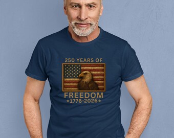 250 Years of Freedom American Faux Embroidery Flag T-shirt, USA 1776-2026 Independence Sweatshirt,Patriotic Eagle Shirt, Anniversary Hoodie