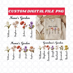 Presente de aniversário personalizado para a mãe para a avó, arte de parede de buquê de flores de nascimento personalizado, jardim da vovó PNG, arquivo digital de flores de Natal da mãe PNG