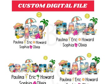 Custom Name Summer Sublimation PNG Designs Downloads, Summer Mimi Nana with Kids Names Png Nana Summer Beach Vibes Png,Hello Summer Gigi PNG