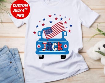 Custom 4th of july Kids Truck Names Png, Personalized Boy Girl T-shirt PNG, Patriotic Kids Png, USA Toddler American Boy Girl Stars Stripes