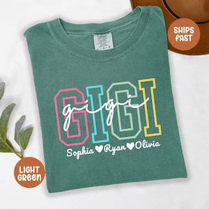 Custom Gigi Kids Names Comfort Colors Shirts, Cute Gigi Tee-Shirt, Gift for Grammie, Personalized Grandma Gifts, Grandmother Nana Mimi Tees