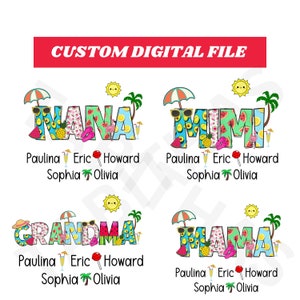 Descargas de diseños PNG de sublimación de nombre personalizado de verano, Summer Mimi Nana con nombres de niños Png Nana Summer Beach Vibes Png, Hello Summer Gigi PNG