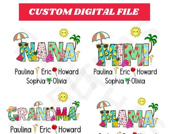 Custom Name Summer Sublimation PNG Designs Downloads, Summer Mimi Nana with Kids Names Png Nana Summer Beach Vibes Png,Hello Summer Gigi PNG