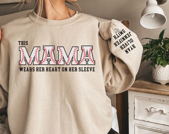 Personalized Baseball Mama Sweatshirt with Kids Name on Sleeve, Baseball Top for Gigi,Baseball Season Hoodie,Baseball  Sports Mom Sweatshirt