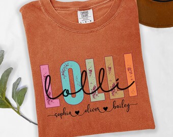 Lolli Shirt Comfort Colors, Personalized Cute Nanny T-Shirt With Kids Names,Gift for Nanny,Grandma Gift, Grandmother Shirt,Grandma Mimi Gigi