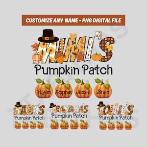 Custom Nana Pumpkin Patch Thanksgiving PNG, Personalized Nanny Mimi Gigi Grandma Sunflower Kidnames Dtf PNG,Lollie Autumn Fall Halloween PNG