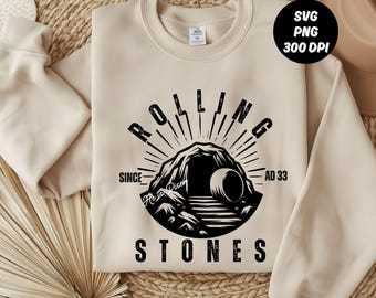 Christian Easter Rolling Stones Svg PNG, Trendy Retro Easter Christian Jesus Shirt Design Svg, Vintage Since AD 33 Png Svg, Digital Download