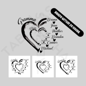 Coração de vovó personalizado para download PNG, Mimi com crianças SVG Sublimação, Designs de vovó, Coração de Gigi minimalista Png, Sublimação de vinil