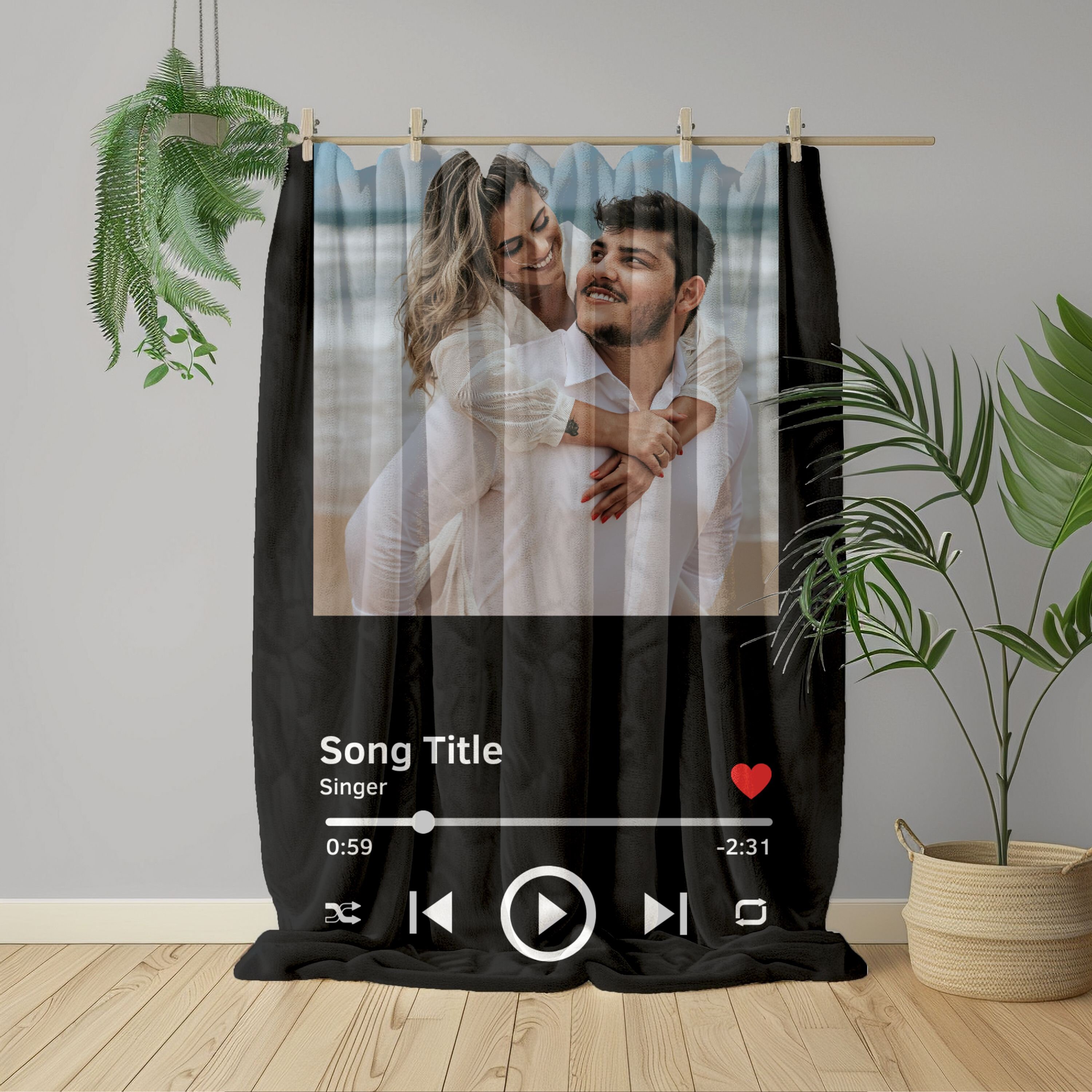 Personalized Music Player Blanket | Custom Anniversary Gift | Blanket With a Photo