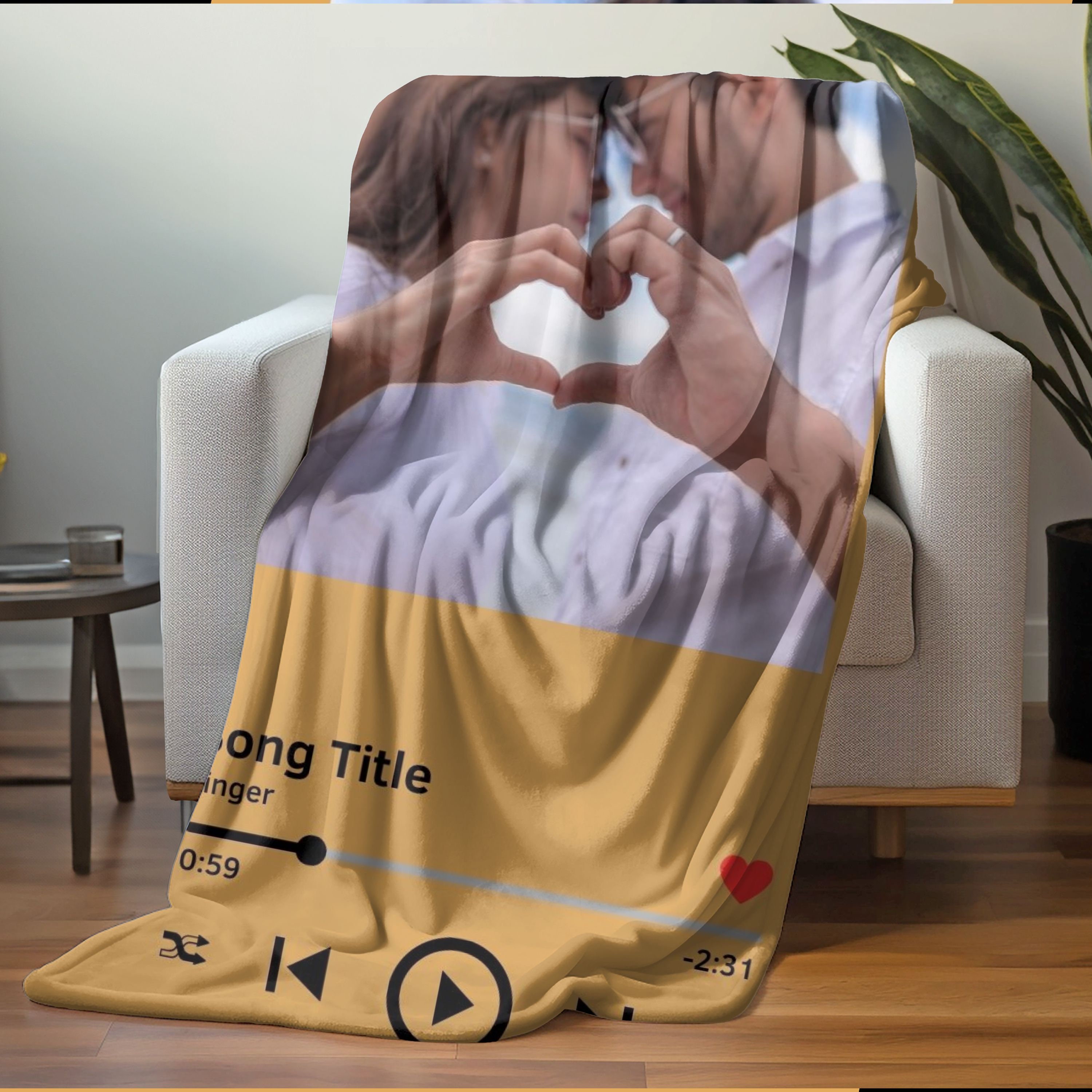 Personalized Music Player Blanket | Custom Anniversary Gift | Blanket With a Photo