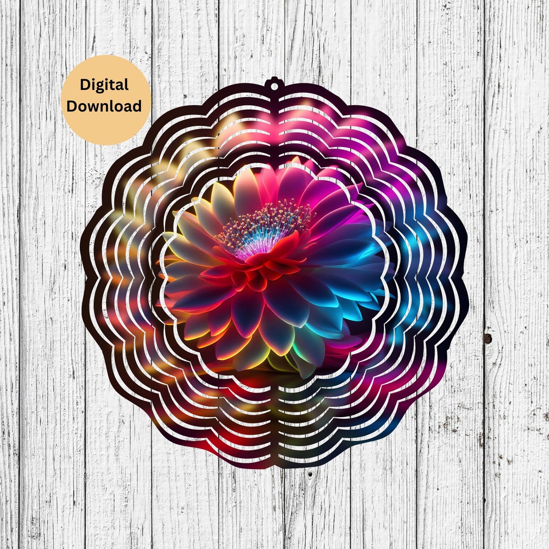 Daisy Flower Neon Wind Spinner Sublimation Png Design, Wind Spinners ...