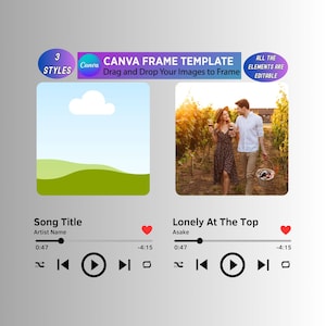 Modèle de cadre modifiable en toile pour plaque de lecteur de musique, image personnalisée avec chanson commémorative, cadeau d'anniversaire, création de maquettes