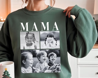 Custom Mama Sweatshirt, Grandkids Photo Collage Sweater, Christmas Gift For Grandma Mimi Nana,Personalized Memaw Hoodie,Mama Tee-shirt Gifts