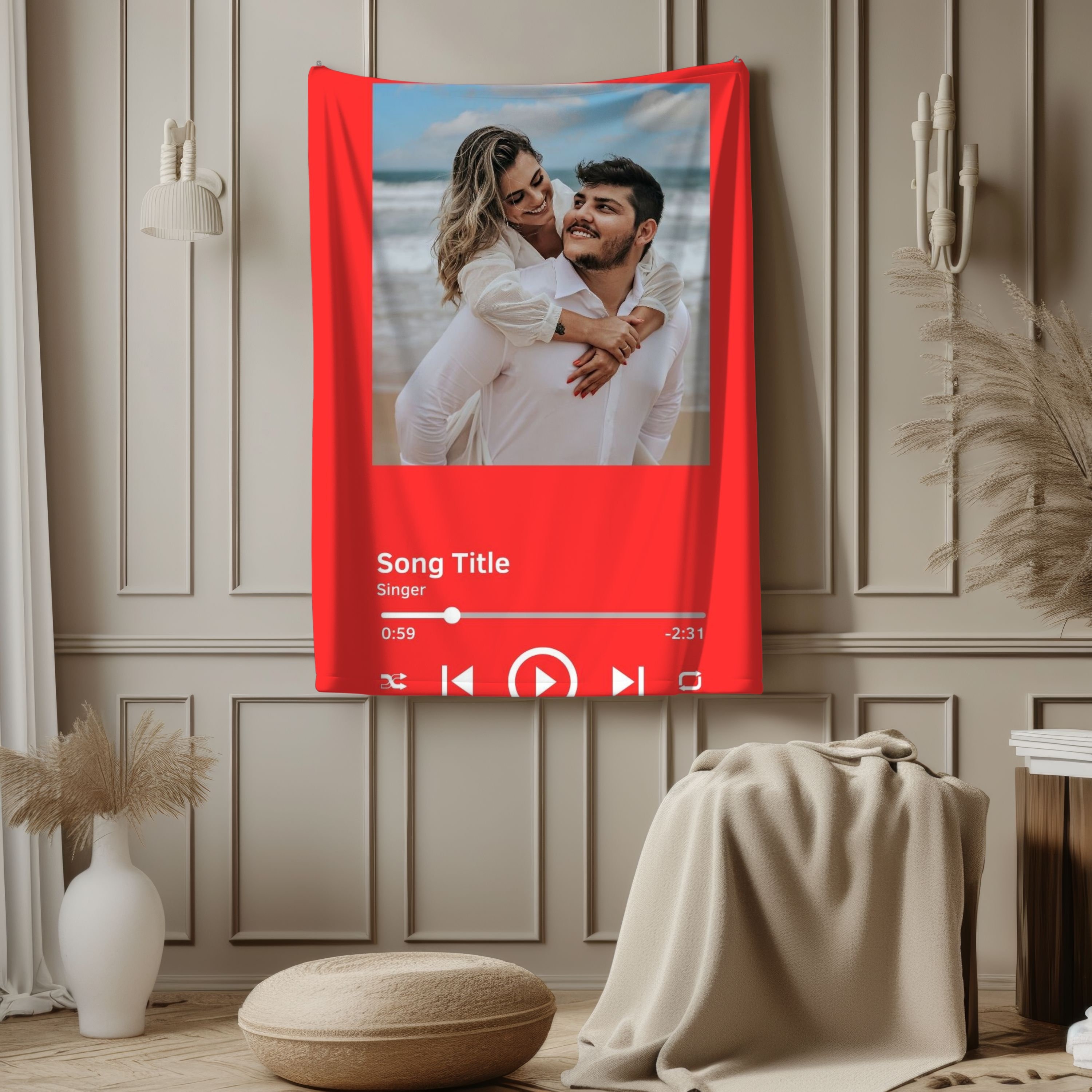 Personalized Music Player Blanket | Custom Anniversary Gift | Blanket With a Photo