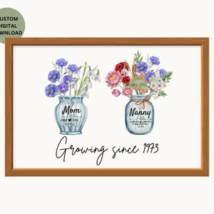 Presente personalizado para bisavó, presente de aniversário de mãe de Natal, arte de parede de buquê de flores de nascimento personalizado, jardim da vovó, impressão digital de flores de jardim da mãe