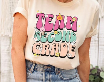 Team Second Grade Teacher Shirt, 2nd Grade Teach Sweatshirt, Retro Groovy Elementary Back To School Teaching Tees, Hoodie Gift for Teacher