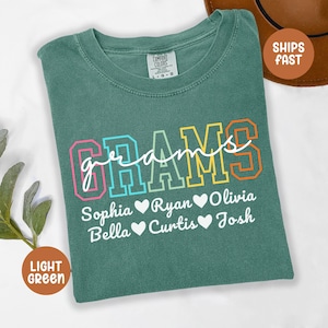 Custom Grams Kids Names Comfort Colors Shirts, Cute Lolli Tee-Shirt, Gift for Grammie, Personalized Grandma Gift, Grandmother Nana Mimi Tees