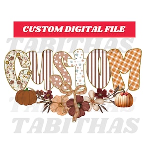 Calabaza PNG con nombre de otoño personalizado, calabazas con lazo, letras doodle de otoño, sublimación de nombre de otoño, descarga digital instantánea de Acción de Gracias