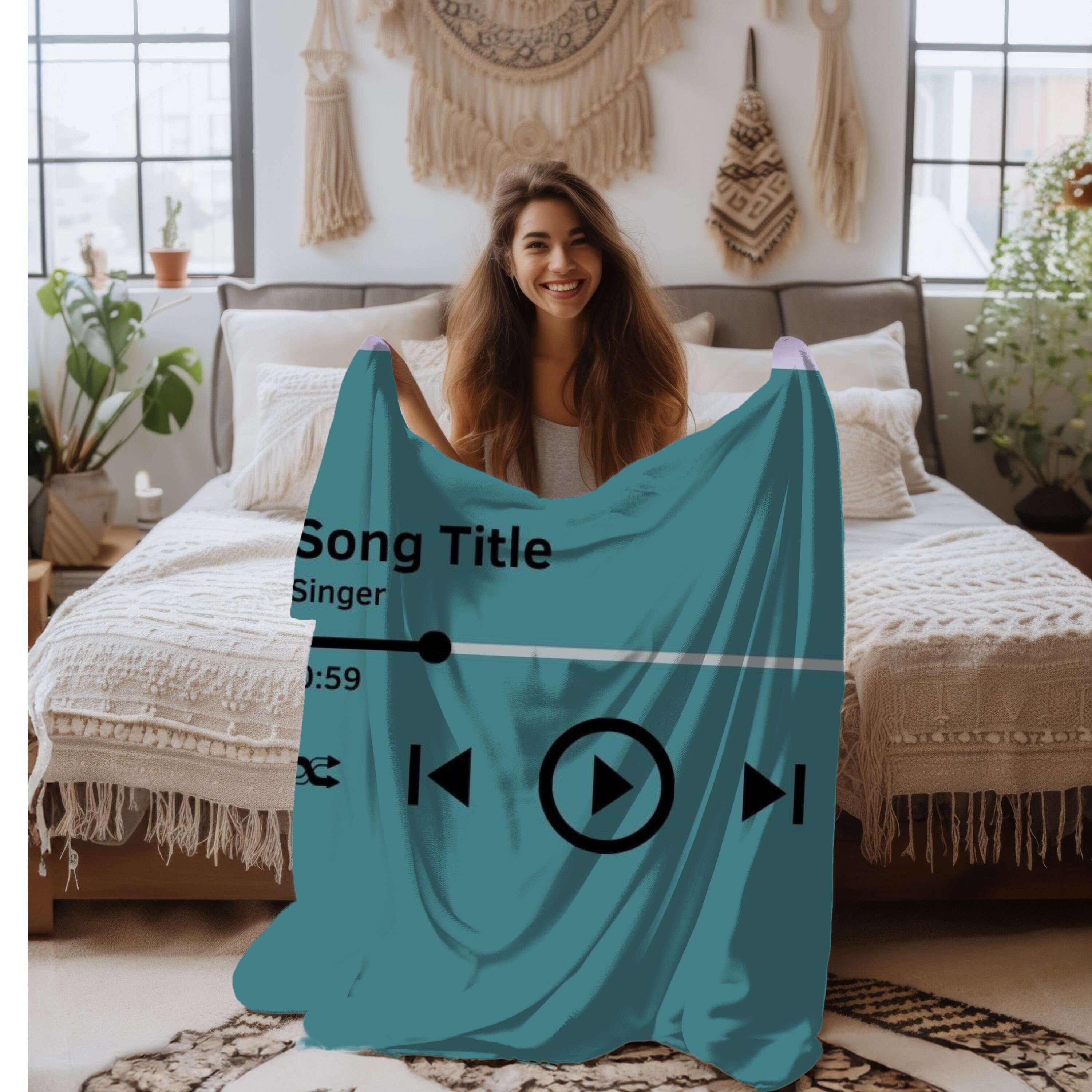 Personalized Music Player Blanket | Custom Anniversary Gift | Blanket With a Photo