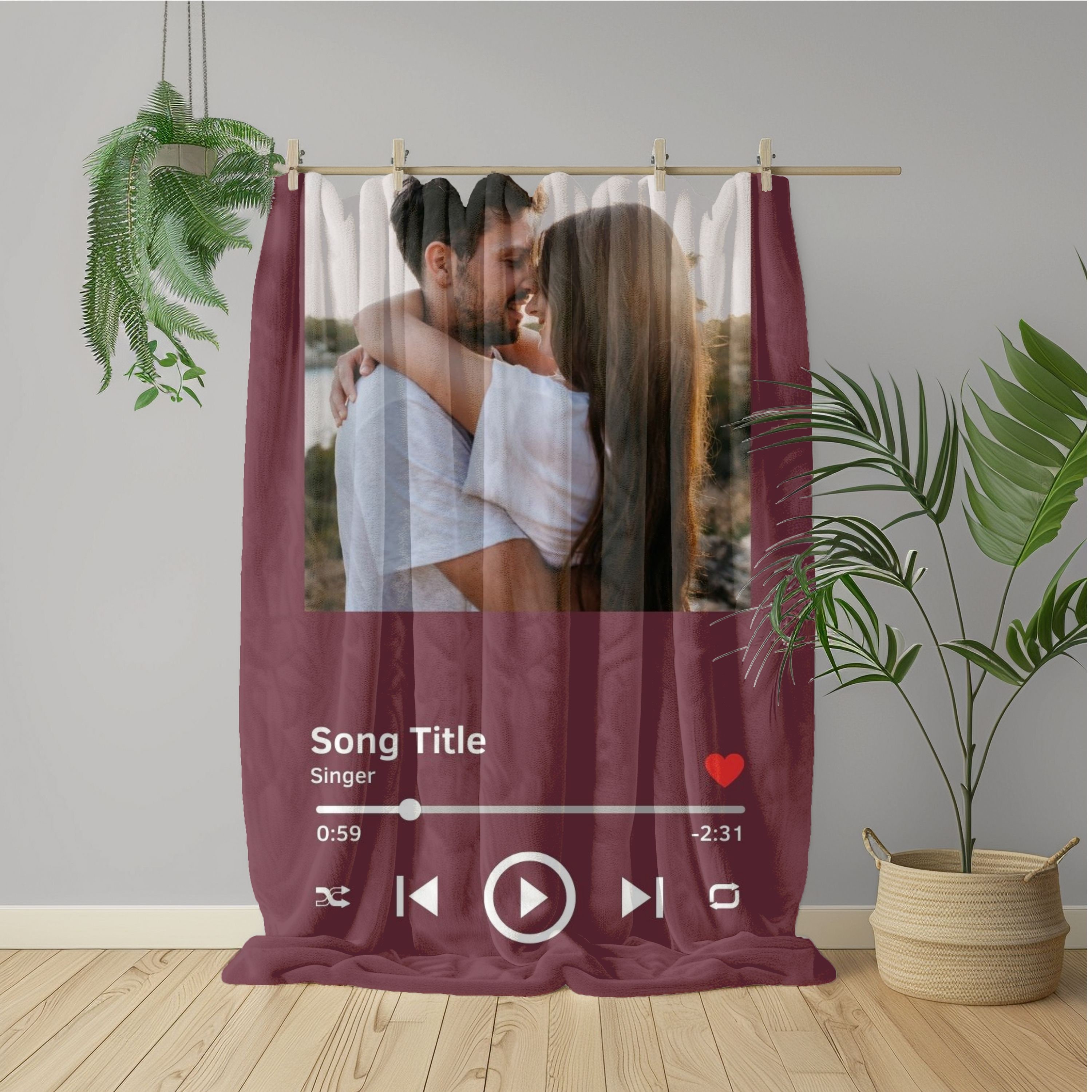 Personalized Music Player Blanket | Custom Anniversary Gift | Blanket With a Photo