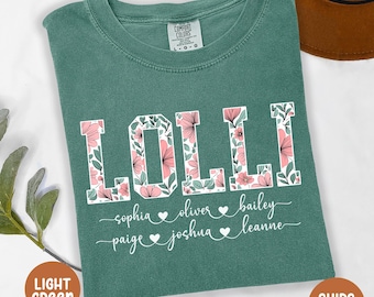 Custom Lolli Comfort Colors Shirt, Lolli T-Shirt, Cute Lolli Tee-Shirt, Gift for Lolli,Personalized Grandma Gift,Grandmother Floral Mimi Tee