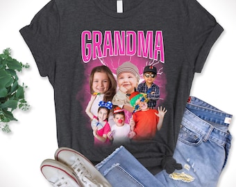 Custom Grandma Bootleg Rap With Grandkids Photo Tee-Shirt, Custom Photo - Vintage Graphic 90s Tshirt, Custom Photo Shirt, Mother's Day Gift