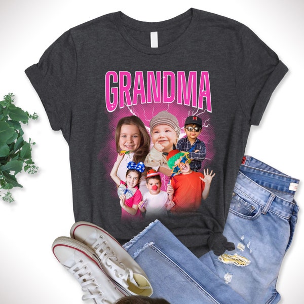 Custom Grandma Bootleg Rap With Grandkids Photo Tee-Shirt, Custom Photo - Vintage Graphic 90s Tshirt, Custom Photo Shirt, Mother's Day Gift