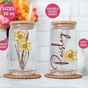 Personalized Birth Flower Tumbler With Name, Birthday Flower Glass, Coffee Cup, Mothers Day, Gifts for Her, Bridesmaid Proposal, Party Favor