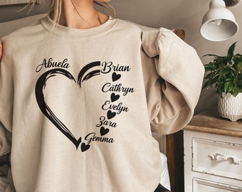 Personalized Grandma Shirt, Grandma Heart Sweatshirt, Gigi Tee-shirt, Abuela T-shirt, Grandkids Name Shirt, Gift For Grandma, Nana Crewneck