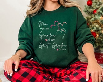 Personalized Mom Grandma Great Grandma Sweatshirt, Custom Grandkid names Grandma and Year Sweatshirt,Tee Gift For Great-Grandma Mom Step Mom