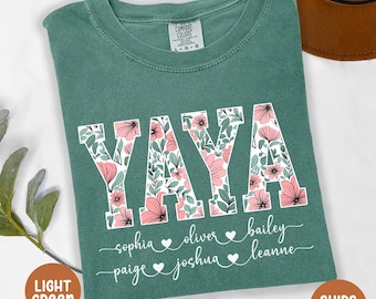 Custom Yaya Comfort Colors Shirt, Lolli T-Shirt, Cute Yaya Tee-Shirt, Gift for Yaya, Personalized Grandma Gift,Grandmother Floral Mimi Shirt