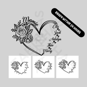 Personalisierte Wildblumen-Oma-Kindernamen-Design-Downloads, PNG-Digitaldesign für Oma, Blumen-Gigi-Sublimationsdesign, Blumen-Mimi-Png