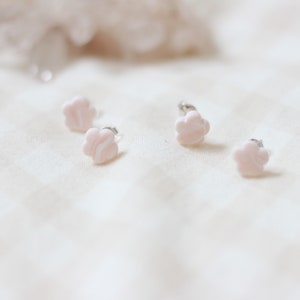 Beautiful pink and white marble effect polymer clay stud flower earrings with 925 sterling silver backs
