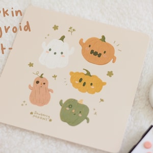 Schattige Halloween Animal Crossing Pumpkin Gyroid, vierkant 14 x 14 cm print met ronde hoeken gedrukt op zuurvrije kaart van galeriekwaliteit