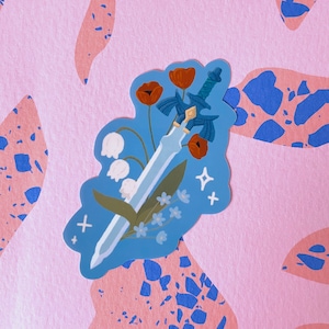 Link Blume Maiglöckchen Schwert handgefertigt dicken glänzenden laminierten Vinyl Aufkleber Zelda