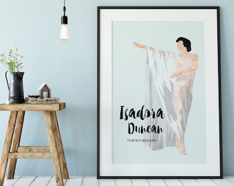 Isadora Duncan PRINTABLE Poster decoration. Strong Women Wall Poster, blue art Printable Wall Decor with a Famous Feminine Dancer Portrait