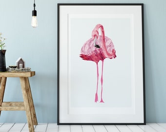 Pink Flamingo PRINTABLE digital image, a cute animal Wall Poster or Greeting Card, ideal for a kids room decoration as wall art