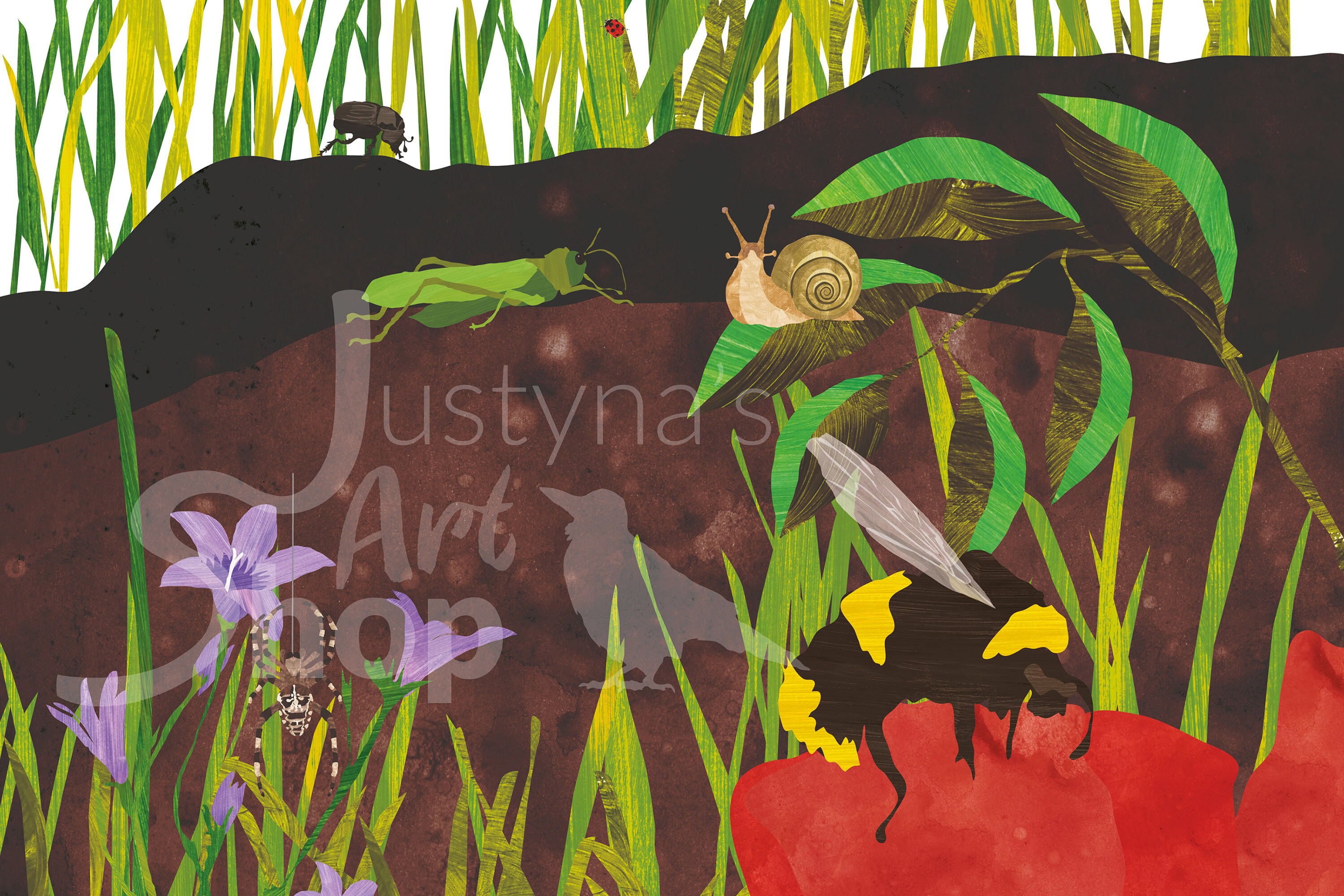 Meadow Landscape PRINTABLE Poster of an Illustration of Nature, Digital ...