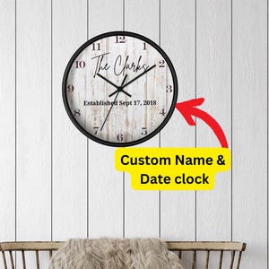Custom Name Farmhouse Clock: Distressed Wood Style, Silent 10-Inch