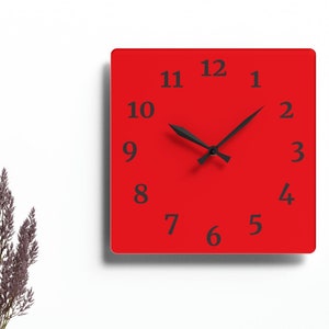 Red Acrylic Analog Wall Clock,  Battery Operated, Silent Movement, 10.75&quot;, Red Face Wall Clock with Numbers,  Minimalist design