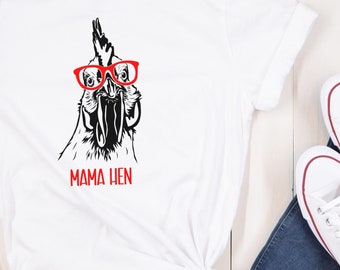 Chicken Mama Quirky Chick with Red Glasses T-Shirt, Cute Chicken shirt, Chicken with Glasses Shirt, Farm Life Shirt