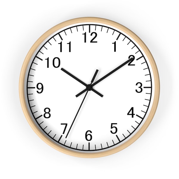 Horloge murale analogique, Cadre en bois, Fonctionne sur batterie avec mouvement silencieux, 25 cm (10 po.), Horloge murale blanche avec chiffres, Design minimaliste