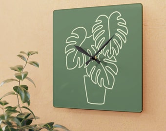 Monstera Acrylic Analog Wall Clock Battery Operated Silent 10.75" Green Plant monstera albo monstera plant monstera mint monstera aurea