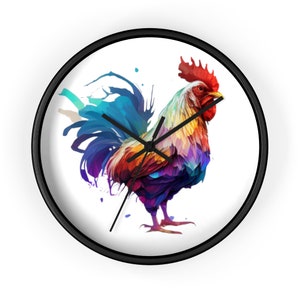 Vibrant Watercolor Chicken Wall Clock, Farmhouse  Kitchen Clock, Funny Chicken Gift, Chicken Decor