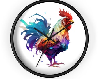 Watercolor Chicken Wall Clock: Farmhouse Kitchen Decor