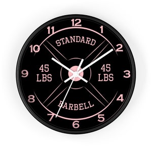 Reloj de gimnasio para sala de pesas, reloj de pared con barra de 45 libras, analógico, funciona con pilas y movimiento silencioso, reloj de pared de 10 pulgadas para mujeres, gimnasio, sala de ejercicios