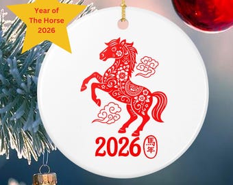 Año Nuevo Chino 2026: Adorno de cerámica del Año del Caballo para una decoración única del árbol de Navidad